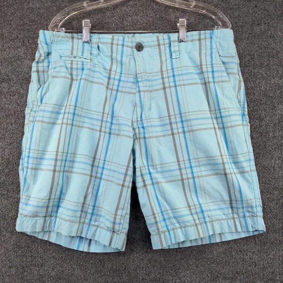 Arizona Mens Chino Shorts Blue Plaid Size 34 Cotton Slash Pockets - Picture 2 of 11